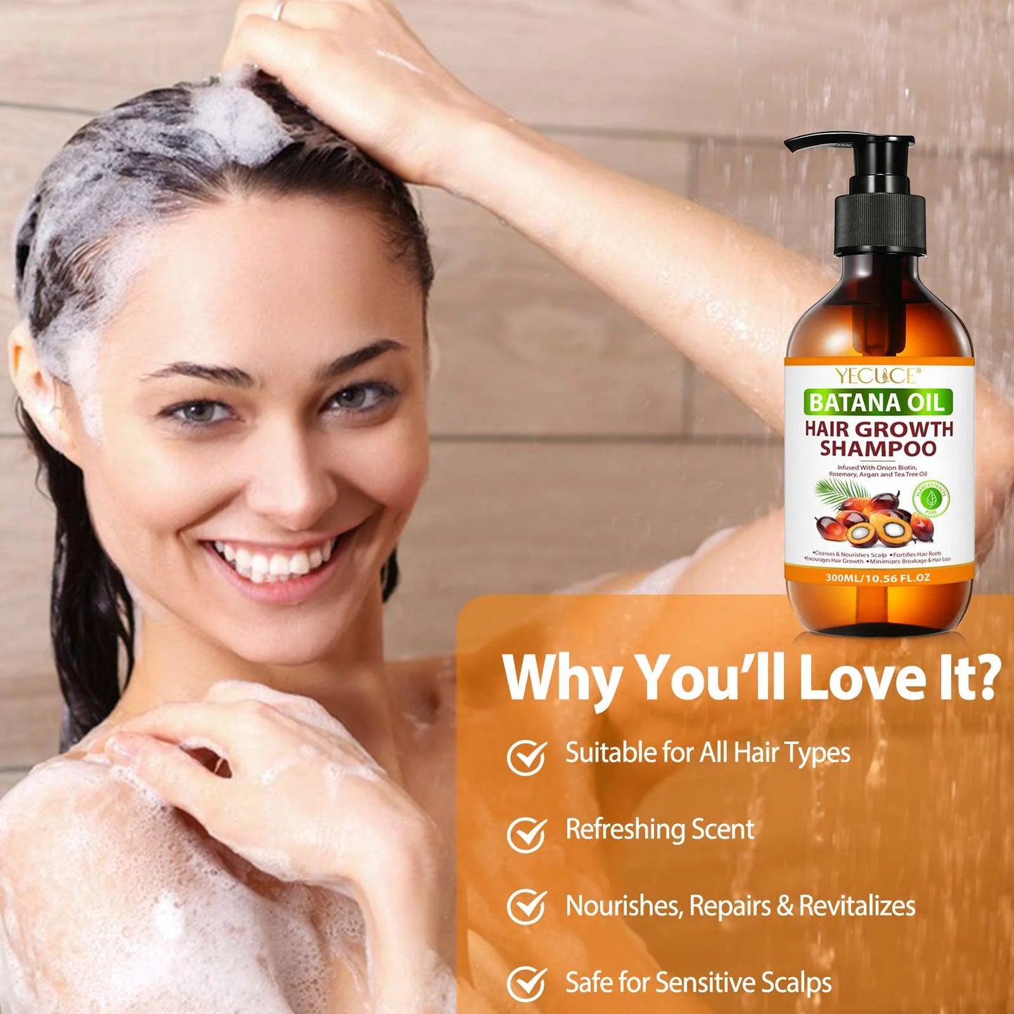 Batana Oil Shampoo - Pure Natural Formula for Deep Cleansing Scalp and Reduced Hair Breakage, 300ml