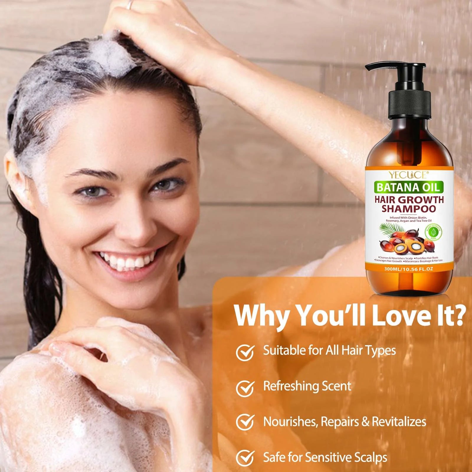 Batana Oil Shampoo - Pure Natural Formula for Deep Cleansing Scalp and Reduced Hair Breakage, 300ml