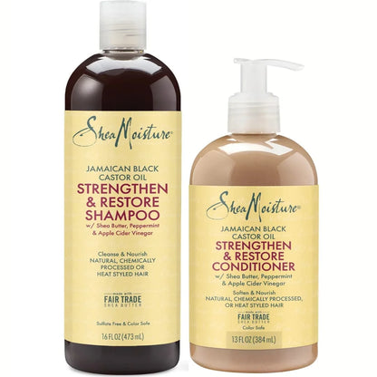 Shea Moisture Jamaican Black Castor Oil Clarifying Shampoo and Conditioner Set - Strengthening and Restorative Sulfate-Free Formula with Shea Butter, Apple Cider Vinegar, and Peppermint Oil (2-Piece Set)