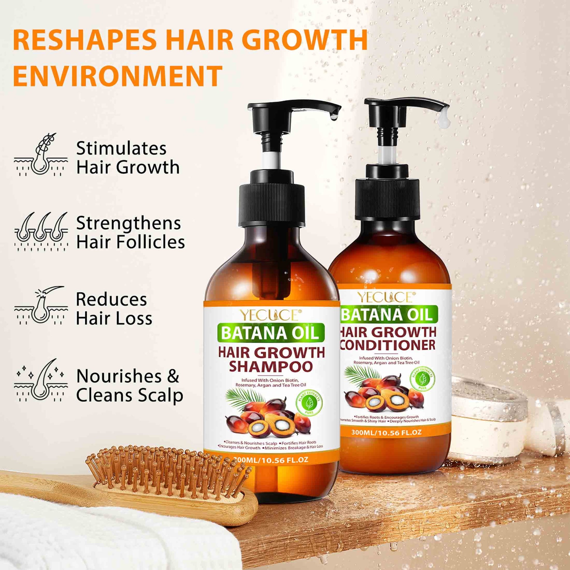 Batana Oil Shampoo and Conditioner Set, Pure Natural, Deep Cleansing Scalp, for Curly Hair & Straight Hair