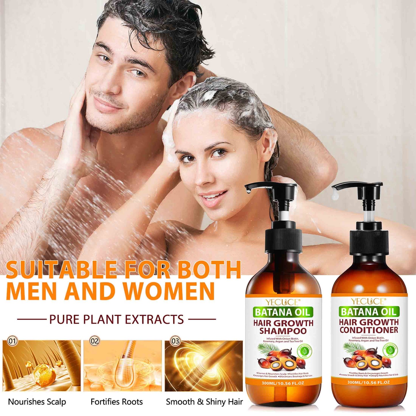 Batana Oil Shampoo and Conditioner Set, Pure Natural, Deep Cleansing Scalp, for Curly Hair & Straight Hair