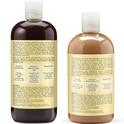 Shea Moisture Jamaican Black Castor Oil Clarifying Shampoo and Conditioner Set - Strengthening and Restorative Sulfate-Free Formula with Shea Butter, Apple Cider Vinegar, and Peppermint Oil (2-Piece Set)